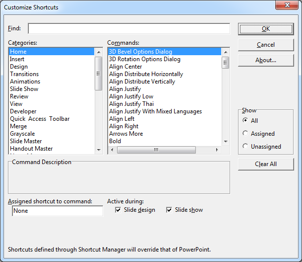 keyboard shortcuts for powerpoint 2013